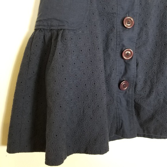 Odille Anthropologie Navy Blue Eyelet Line Ruffle Cotton Skirt Sz 6 Button Boho - Picture 3 of 5